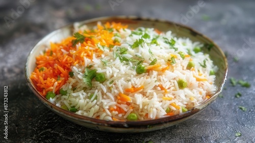 Indian Tricolour or Tiranga Rice for indian Republic and Independence day celebration served in a ceramic plate photography 