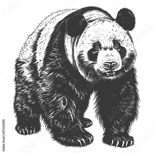 Detailed sketch of a giant panda bear with a serious facial expression