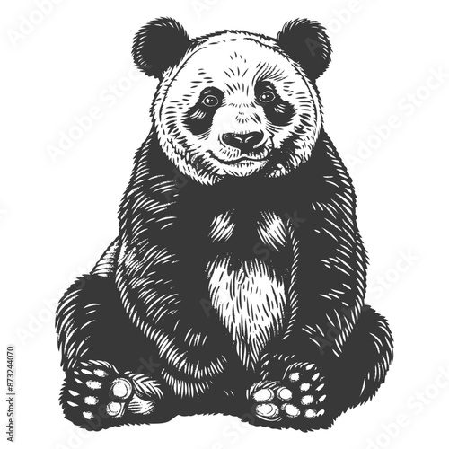 Detailed Sketch of an Adorable Panda Sitting Gracefully