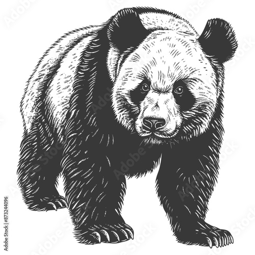 Detailed Sketch of a Giant Panda Bear with a Curious Expression