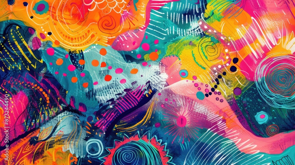 An abstract granny banner background featuring a mix of bright colors and dynamic patterns, capturing a whimsical and cheerful essence An abstract granny banner background featuring a mix of bright colors and dynamic patterns, capturing a whimsical and cheerful essence