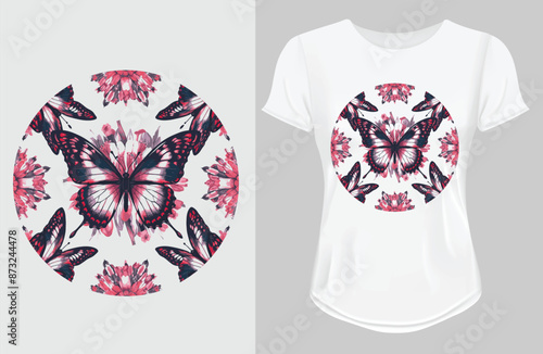 Butterfly white ladies  classic t shirt Illustrator vector