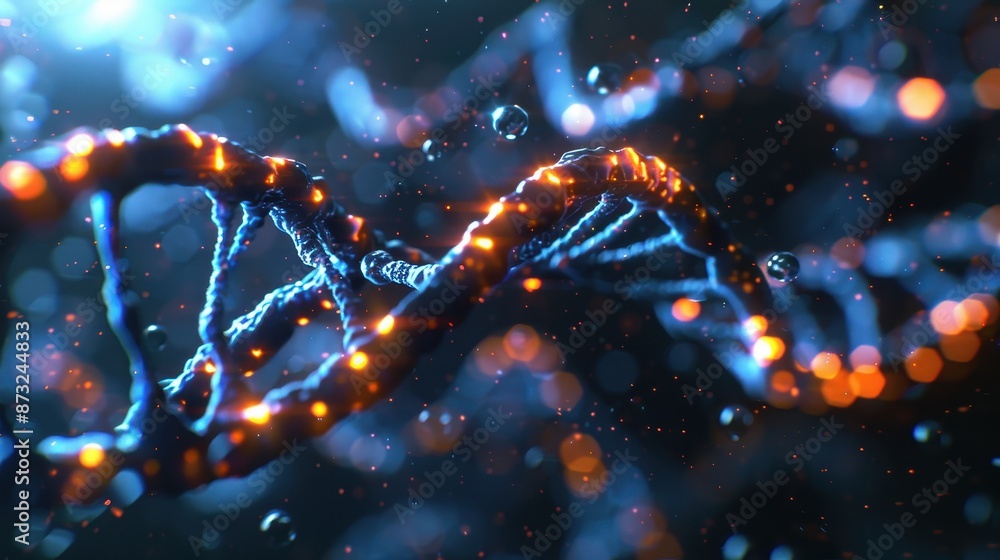 3D DNA symbiosis of molecules, full color coded, dark background, C4D render, illustration background 3D DNA symbiosis of molecules, full color coded, dark background, C4D render, illustration background