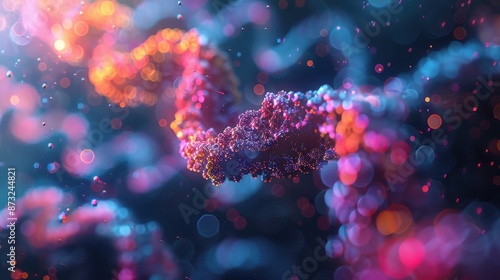 3D DNA symbiosis of molecules, full color coded, dark background, C4D render, illustration background photo