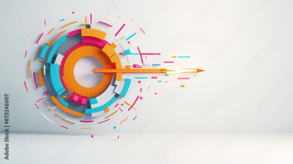 Abstract geometric shapes forming a strategic path leading to a target, strategic planning, direction and goal setting Abstract geometric shapes forming a strategic path leading to a target, strategic planning, direction and goal setting
