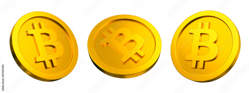Bitcoin sign gold currency set isolated. Cryptocurrency rate concept. 3d rendering. Bitcoin sign gold currency set isolated. Cryptocurrency rate concept. 3d rendering.