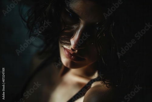 enigmatic portrait shrouded in shadows and soft focus mysterious atmosphere with dramatic chiaroscuro lighting emphasizing expressive features and evoking a sense of intrigue