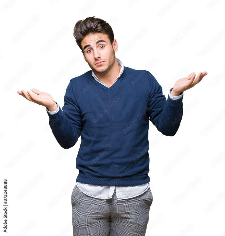 Fototapeta premium Young handsome business man over isolated background clueless and confused expression with arms and hands raised. Doubt concept.