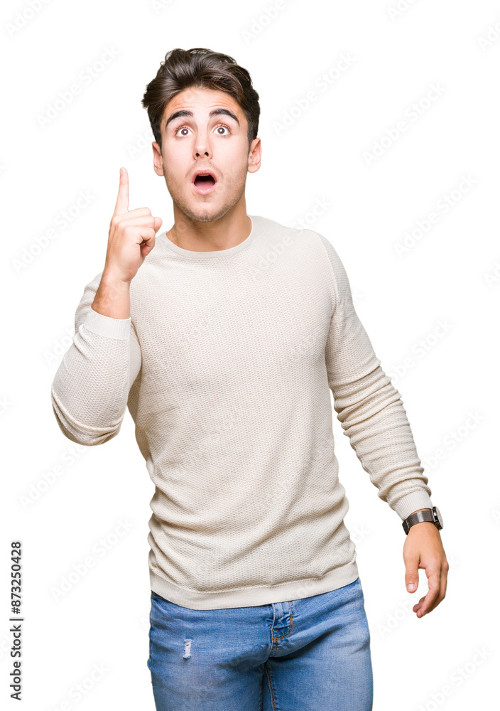 Young handsome man over isolated background pointing finger up with successful idea. Exited and happy. Number one. Young handsome man over isolated background pointing finger up with successful idea. Exited and happy. Number one.