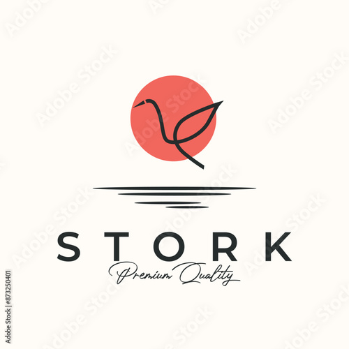 fly stork line art logo vector minimalist illustration design, stork natural wildlife symbol design