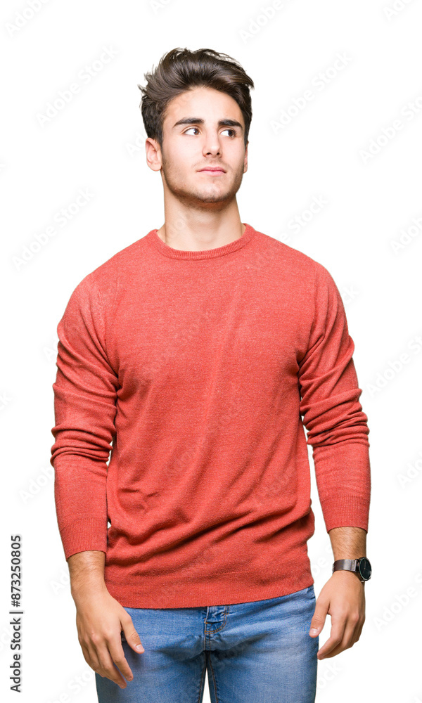 Fototapeta premium Young handsome man over isolated background smiling looking side and staring away thinking.