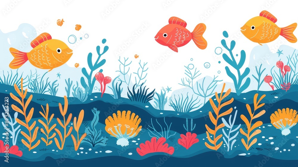 Underwater Wonderland: Cartoon Seascape with Fish and Seaweed Underwater Wonderland: Cartoon Seascape with Fish and Seaweed