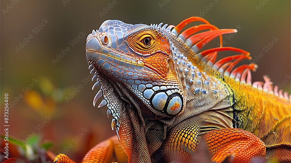 Fototapeta premium macro shot iguana with unique color