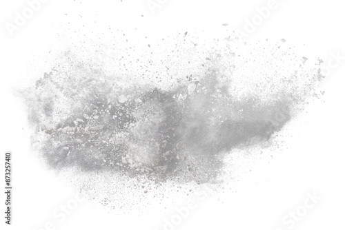 White powder explosion on black background. Colored cloud. Colorful dust explode. Paint Holi.