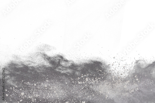White powder explosion on black background. Colored cloud. Colorful dust explode. Paint Holi.