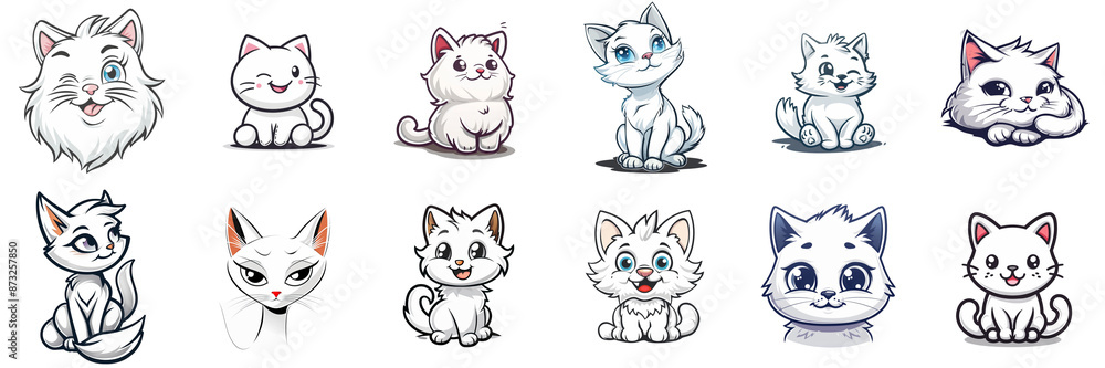 Set of An adorable cat wearing a stylish bow tie, sitting in a cozy corner isolated on a transparent background Set of An adorable cat wearing a stylish bow tie, sitting in a cozy corner isolated on a transparent background