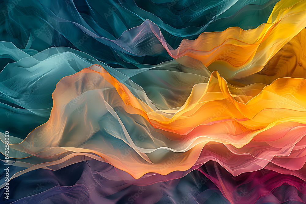 Obraz premium A mesmerizing abstract digital artwork featuring fluid, silk-like waves