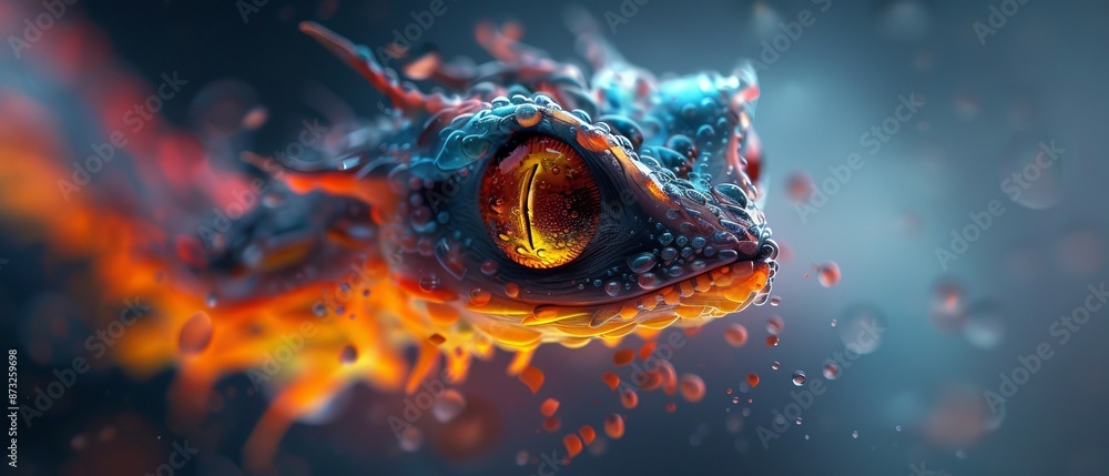 A fish's eye up close with water splash surface.. Up-close view of fish eye amidst water splash A fish's eye up close with water splash surface.. Up-close view of fish eye amidst water splash