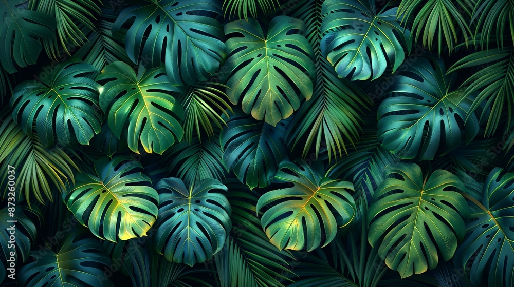 Seamless pattern of exotic jungle foliage, perfect for nature-themed backgrounds. , Minimalism, Seamless pattern of exotic jungle foliage, perfect for nature-themed backgrounds. , Minimalism,