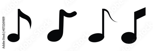Music notes icons set. Black notes symbol on white background - stock vector on  white background.