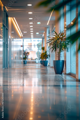 Wallpaper Mural Modern Office Hallway With Plant Decorations and Natural Light Torontodigital.ca