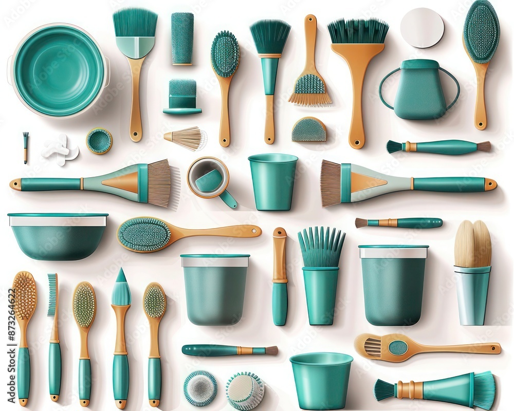 High Quality Teal Brush 3D Render Set, Ideal for Creative Educational Icons High Quality Teal Brush 3D Render Set, Ideal for Creative Educational Icons