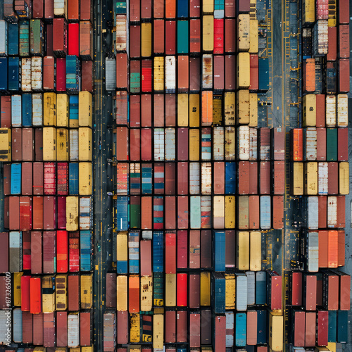 "Busy Port Landscape: Towering Stacks of Colorful Shipping Containers" © Iryna