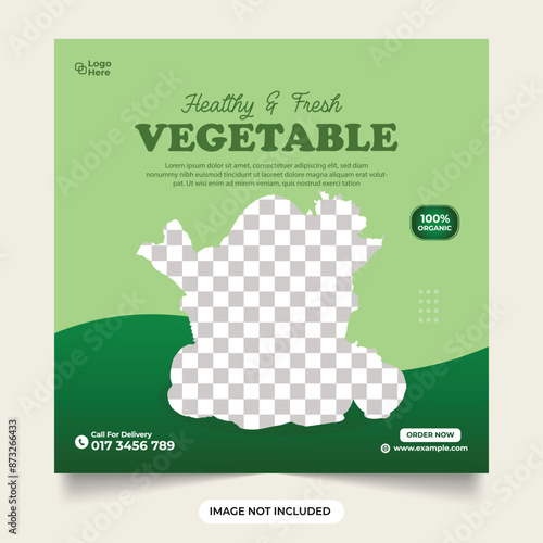 Creative vegetable business template design with geometric shapes. Organic food menu discount web banner for social media posts Healthy vegetable promotional poster design