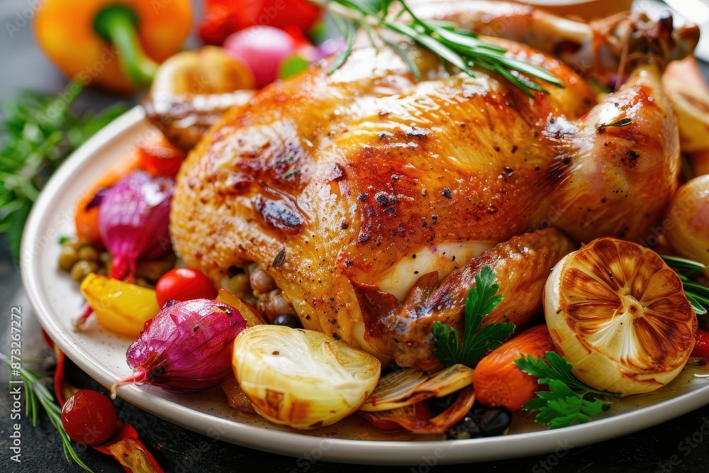 mouthwatering roasted chicken with colorful vegetable sides appetizing homemade meal food photography mouthwatering roasted chicken with colorful vegetable sides appetizing homemade meal food photography