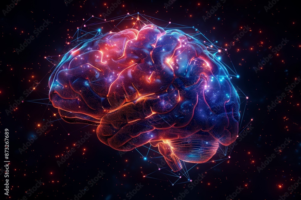 Futuristic digital brain with neural connections and glowing lights Futuristic digital brain with neural connections and glowing lights