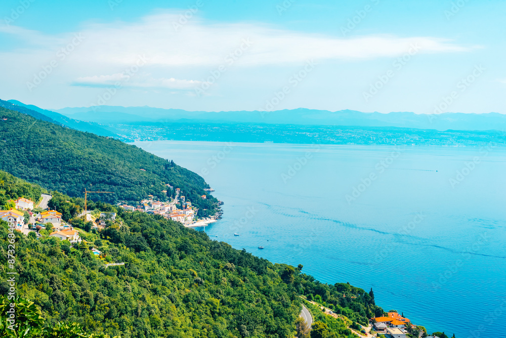 Beautiful blue sea. View of Kvarner gulf from Moscenice village, Istria, Croatia Beautiful blue sea. View of Kvarner gulf from Moscenice village, Istria, Croatia