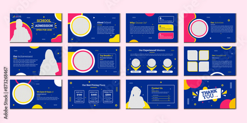 Education Design School PowerPoint presentation slide template. Utilize a contemporary background for a keynote presentation, brochure design, website slider, landing page, or annual report.