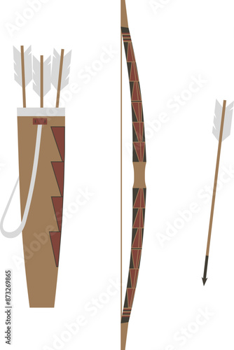 medieval bow with quiver and arrows