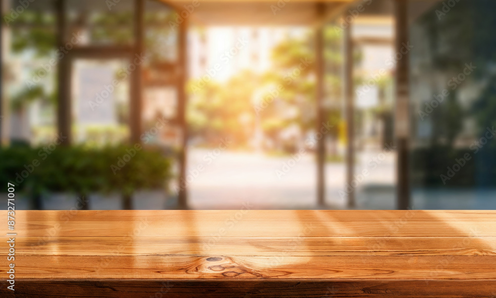 Polished wooden surface reflecting the sunlight coming from a blurred background Polished wooden surface reflecting the sunlight coming from a blurred background