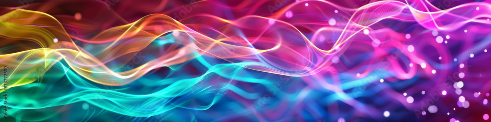 Fototapeta premium Colorful Abstract Waves of Light and Energy with Sparkling Bokeh