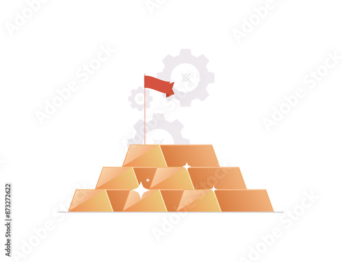 Gold investment and goal setting metaphor, successful investor entrepreneur, financial literacy, financial growth business success concept flat vector illustration.	

