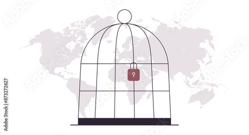 Global problems and slavery, kidnapping, crime, serious difficulties problems, dirty business flat vector illustration.	
