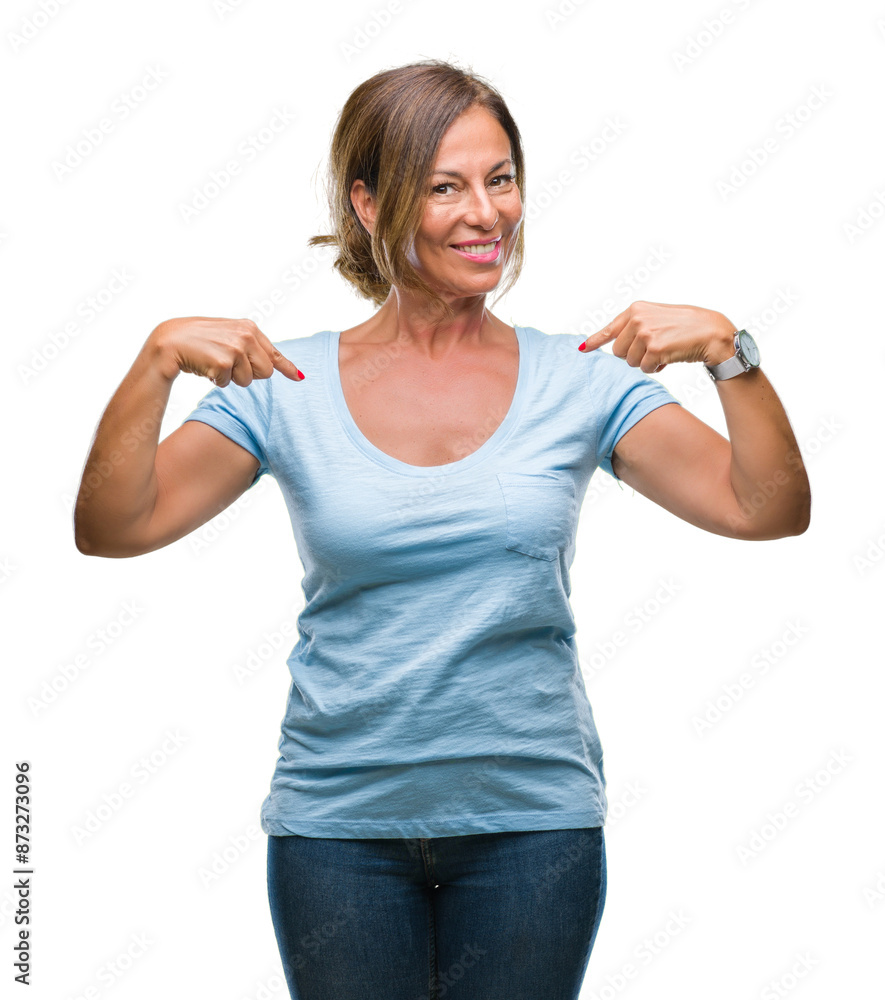 Middle age senior hispanic woman over isolated background looking confident with smile on face, pointing oneself with fingers proud and happy. Middle age senior hispanic woman over isolated background looking confident with smile on face, pointing oneself with fingers proud and happy.