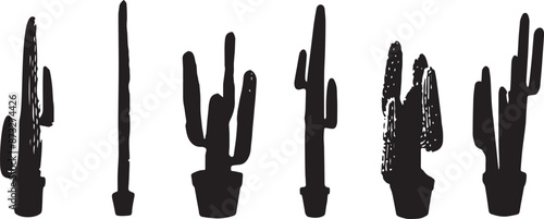 Plant Pot line silhouettes - side view set 6 (cactus)