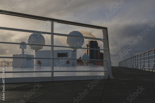 Breathtaking panoramic ocean views from outdoor deck of legendary ocean liner cruiseship cruise ship Queen Mary 2 during transatlantic crossing during day at sea photo