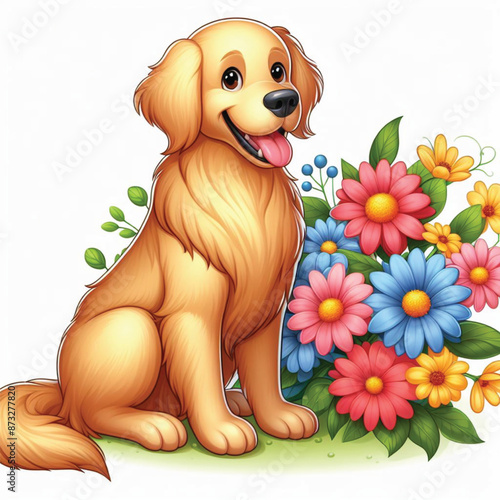 Cute Golden Retriever  Vector Cartoon illustration