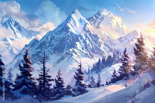 Winter Mountain Cartoon Artwork