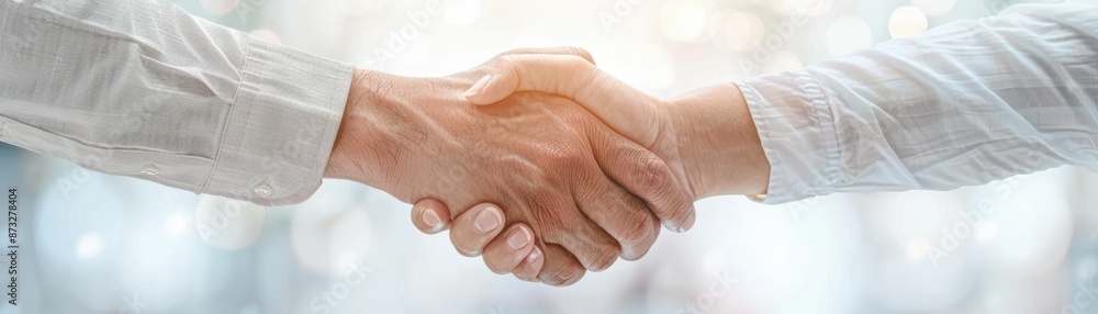 Close-up image of two people shaking hands, symbolizing agreement, partnership, and business collaboration in a professional setting. Close-up image of two people shaking hands, symbolizing agreement, partnership, and business collaboration in a professional setting.