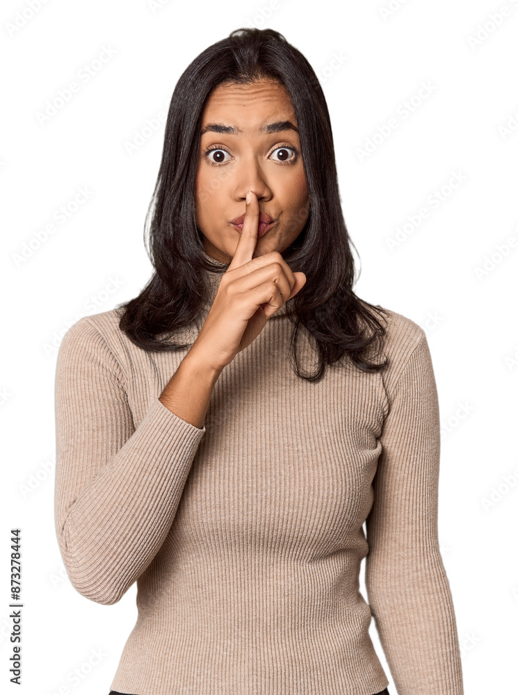Young filipino woman keeping a secret or asking for silence. Young filipino woman keeping a secret or asking for silence.