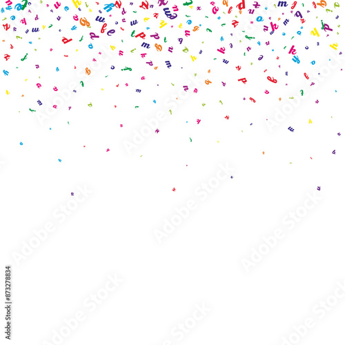Flying latin letters. Colorful childish scattered