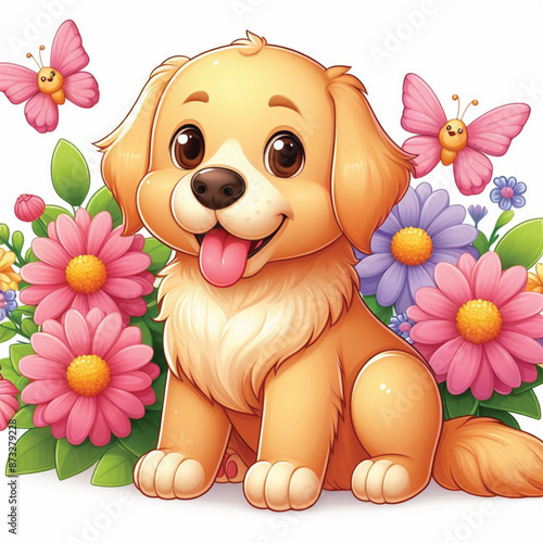 Cute Golden Retriever  Vector Cartoon illustration