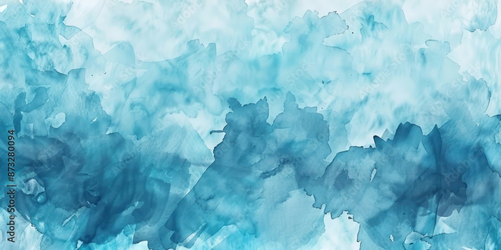 Watercolor painting in light blue tones with splashes and brush strokes, creating a calm and serene atmosphere. Watercolor painting in light blue tones with splashes and brush strokes, creating a calm and serene atmosphere.