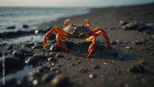 Coastal Crab on a Grand Adventure Across the Sunny Sandy Beach © Avalon