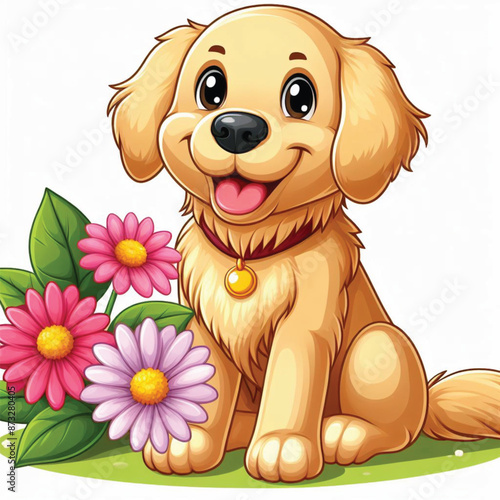 Cute Golden Retriever  Vector Cartoon illustration