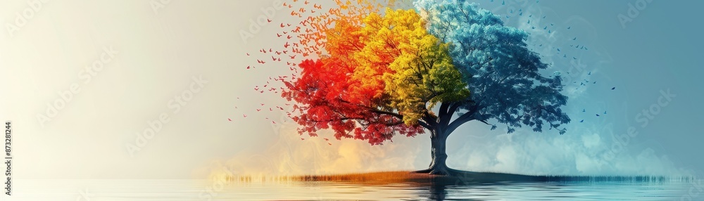 Abstract tree with branches labeled as different startup industries, Diversification Startup, Concept of Diversification Abstract tree with branches labeled as different startup industries, Diversification Startup, Concept of Diversification